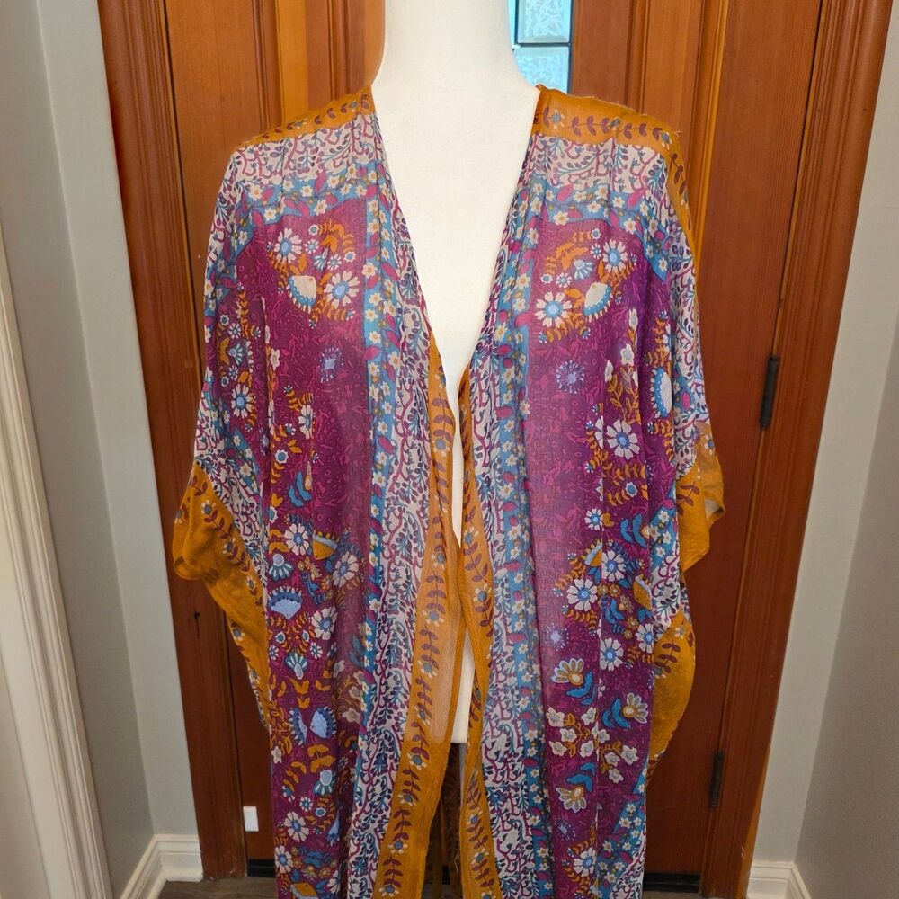 Natural Life Coverup Tunic Womens One Size OS Purple Floral Boho Duster Kimono - Picture 2 of 6